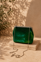 Handmade Full-Sequin Kiss-Lock Bag | Crochet Chain Evening Purse
