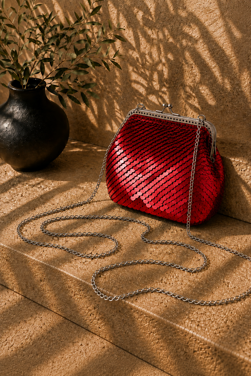 Handmade Full-Sequin Kiss-Lock Bag | Crochet Chain Evening Purse