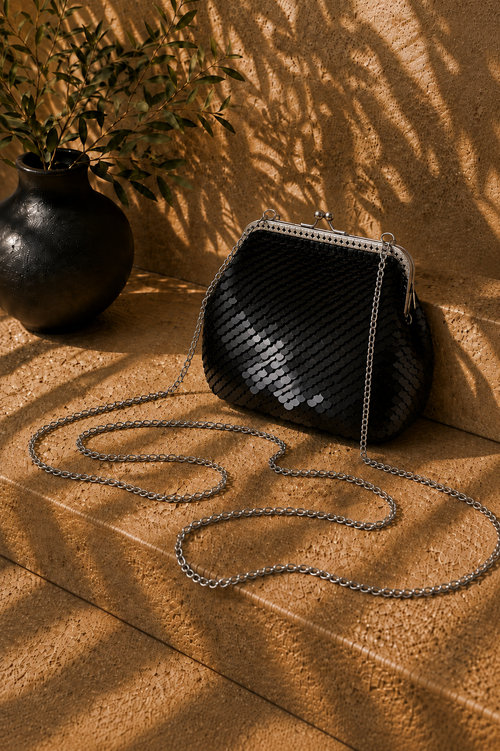 Handmade Full-Sequin Kiss-Lock Bag | Crochet Chain Evening Purse