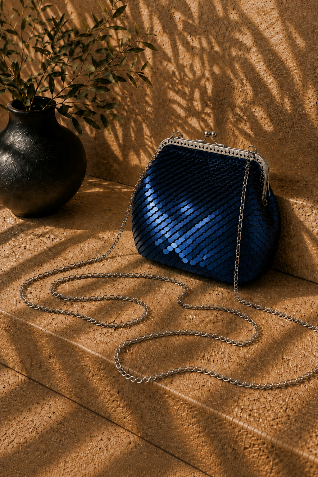 Handmade Full-Sequin Kiss-Lock Bag | Crochet Chain Evening Purse