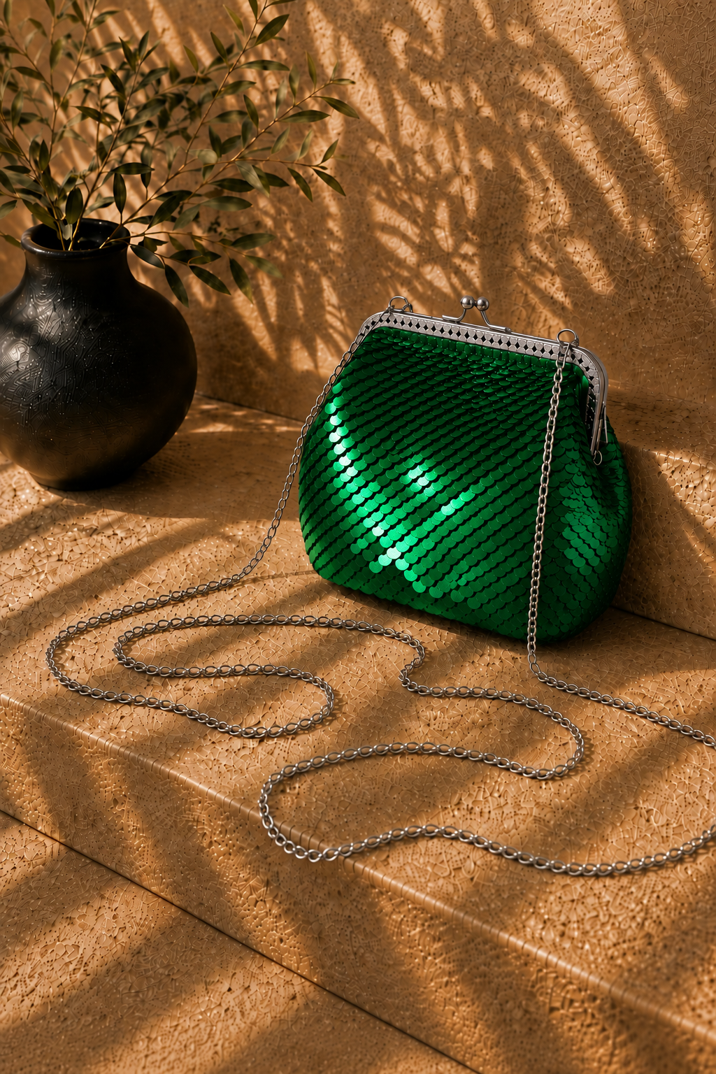 Handmade Full-Sequin Kiss-Lock Bag | Crochet Chain Evening Purse