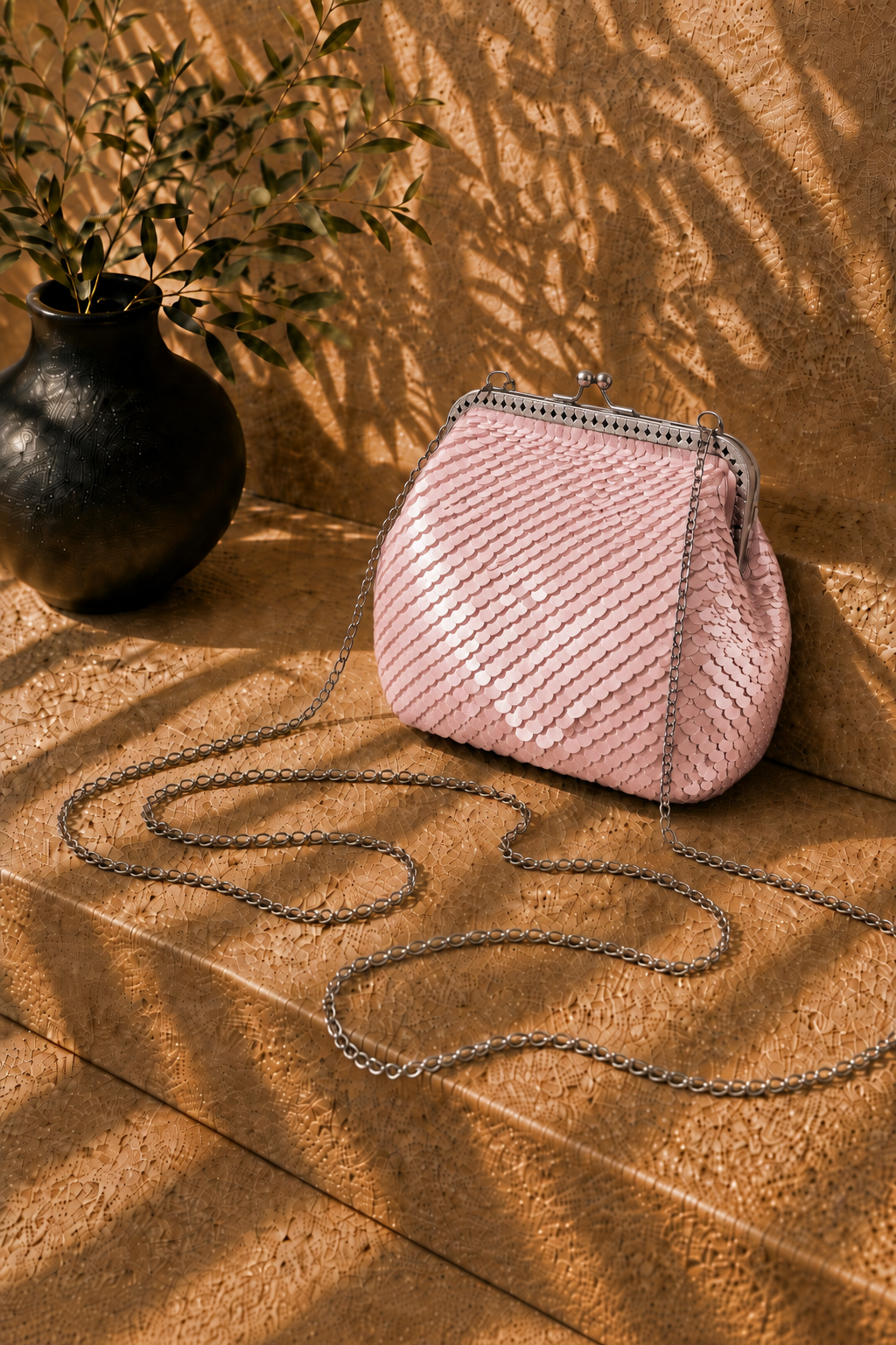 Handmade Full-Sequin Kiss-Lock Bag | Crochet Chain Evening Purse