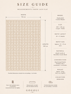 Size guide for the handmade crochet blanket, showing approximately 245 by 156 centimetres and a 20 by 13 motif layout.