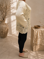 Handmade Ivory Motif Crochet Tunic | Long Sleeve Openwork Top