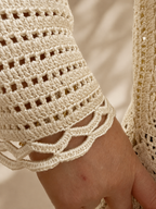 Handmade Ivory Motif Crochet Tunic | Long Sleeve Openwork Top