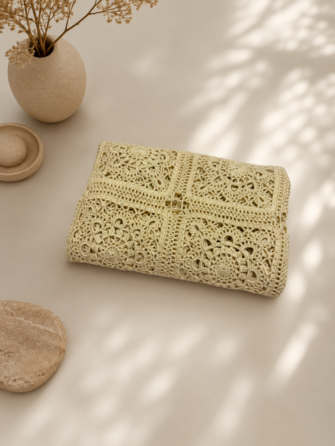 Handmade Ivory Motif Crochet Tunic | Long Sleeve Openwork Top