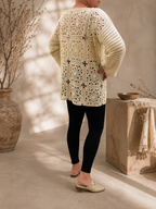 Handmade Ivory Motif Crochet Tunic | Long Sleeve Openwork Top