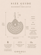 Size guide for the round crochet earrings showing a 7.5 cm total height, 6.5 cm width and 2 cm hook length.