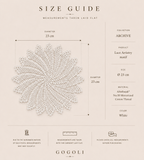 Size guide for the handmade round crochet lace motif measuring approximately 23 cm in diameter.