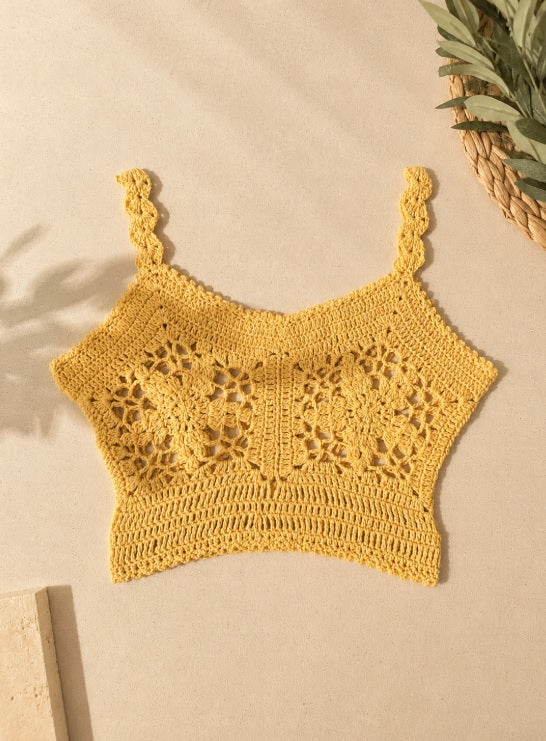 Handmade Floral Crochet Lace Crop Top | Cotton Motif Camisole