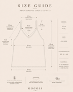 Size guide for the turquoise crochet tank top showing garment measurements, one-size fit and recommended EU 34–40 sizing.